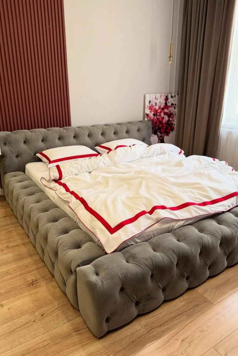 Literie en Satin Mercerisé – Rouge & Blanc, 100% Coton Turc, 140 g/m², Édition Exclusive