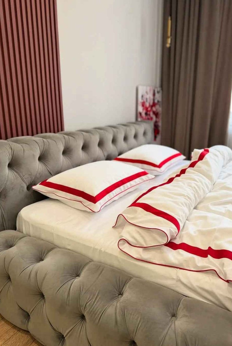 Literie en Satin Mercerisé – Rouge & Blanc, 100% Coton Turc, 140 g/m², Édition Exclusive