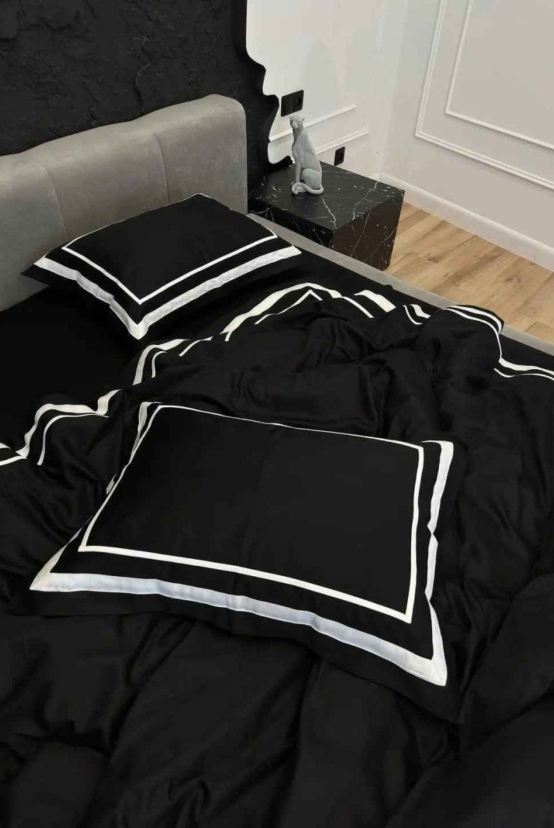 Literie en Satin Mercerisé – Noir & Blanc, 100% Coton Turc, 140 g/m², Édition Exclusive