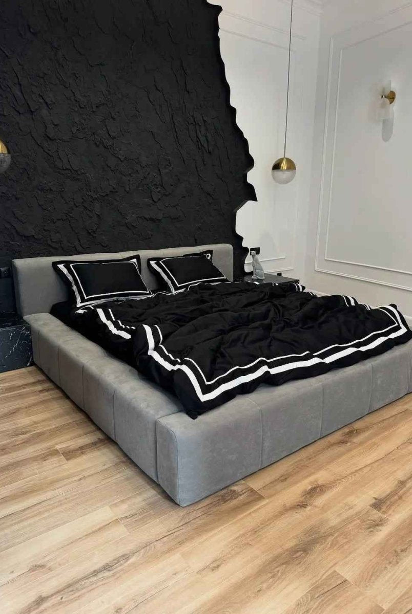 Literie en Satin Mercerisé – Noir & Blanc, 100% Coton Turc, 140 g/m², Édition Exclusive