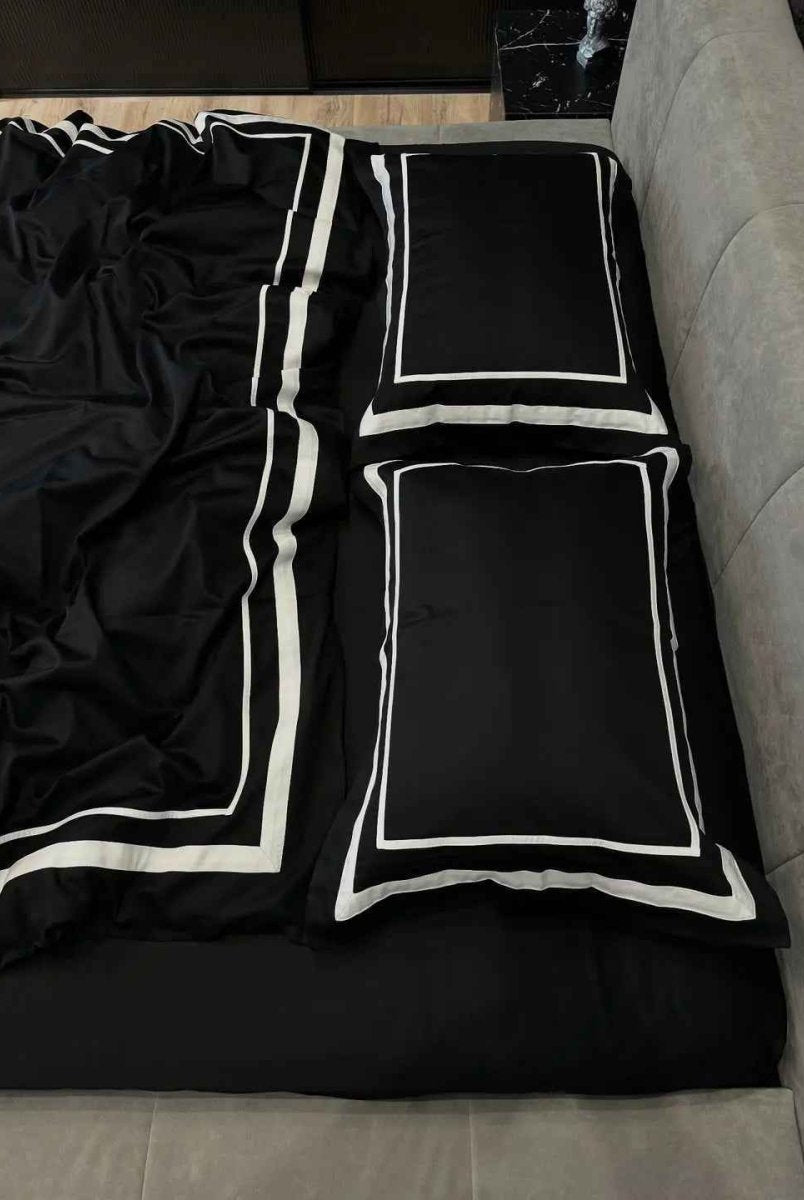 Literie en Satin Mercerisé – Noir & Blanc, 100% Coton Turc, 140 g/m², Édition Exclusive