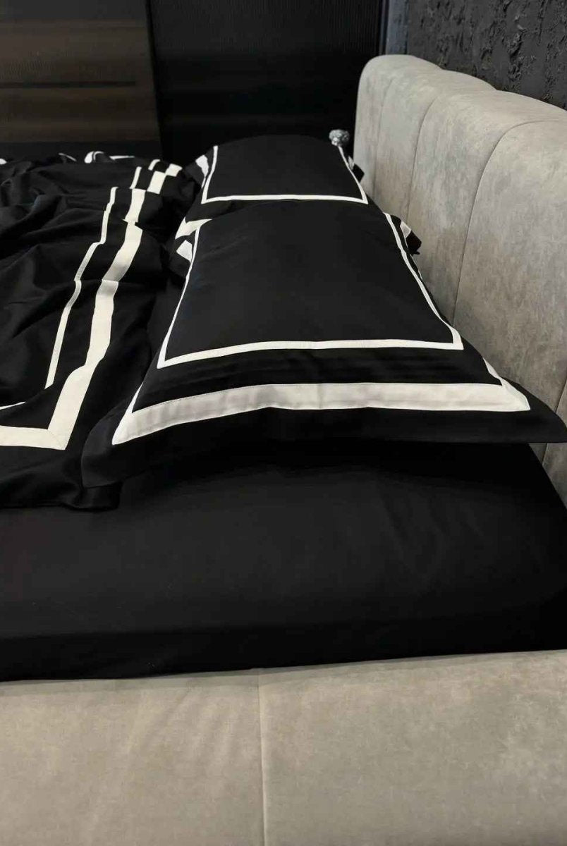 Literie en Satin Mercerisé – Noir & Blanc, 100% Coton Turc, 140 g/m², Édition Exclusive