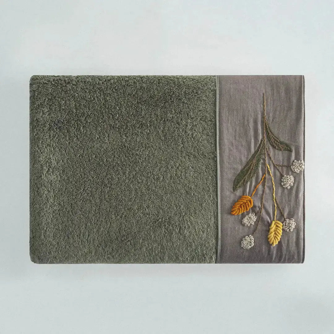 Zestaw 2 Ręczników Kąpielowych – Farah – Damski, 100% Organiczna Bawełna, Ręcznie Haftowany, Zielony Wivanco Bedding