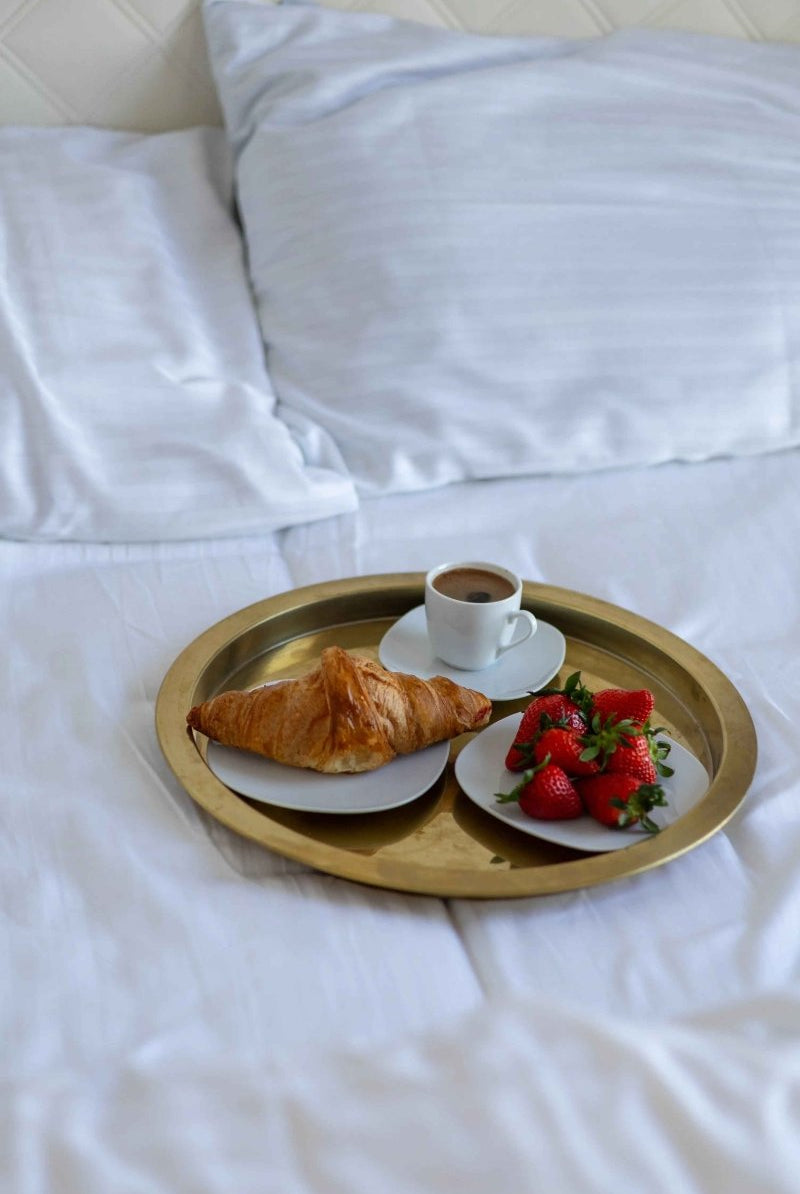 Literie en Satin Rayé – Blanc, 100% Coton Turc, 140g, Hôtel Luxe