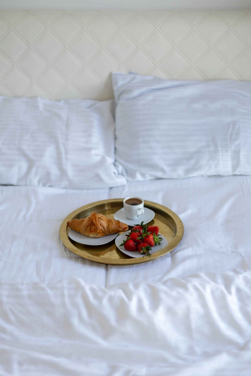 Striped Satin Bedding – White, 100% Turkish Cotton, 140g, Hotel Luxury