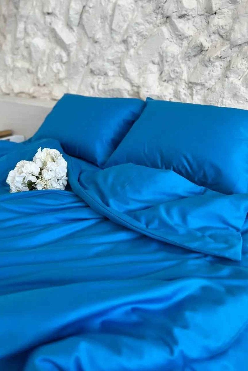 Literie en Satin Bleu Clair – 100% Coton Turc, 140g, Élégance Naturelle