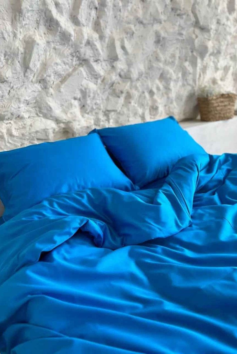 Literie en Satin Bleu Clair – 100% Coton Turc, 140g, Élégance Naturelle