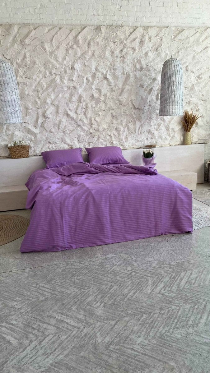Striped Satin Bedding – Purple, 100% Turkish Cotton, 140g, Hotel Luxury