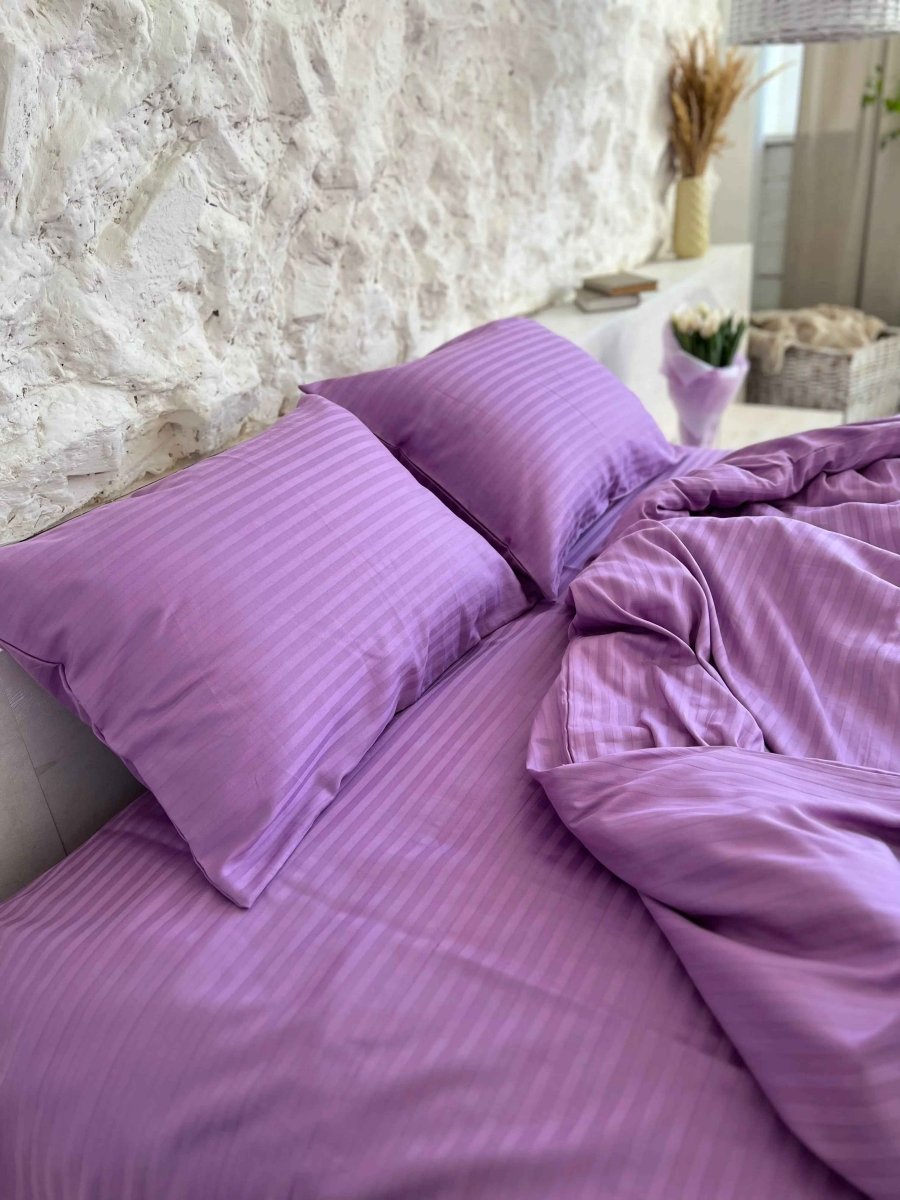 Striped Satin Bedding – Purple, 100% Turkish Cotton, 140g, Hotel Luxury