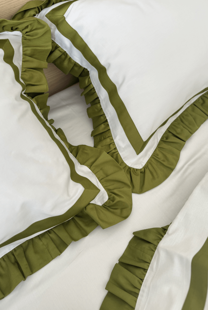 Pościel Oliwkowe Khaki z Falbanką Oxford – zdjęcie produktu 2