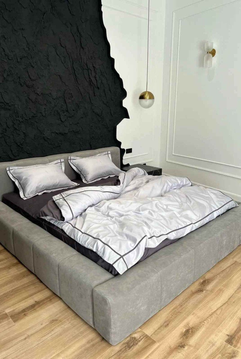 Literie en Satin Mercerisé – Gris Argenté & Asphalte, 100% Coton Turc, 140 g/m², Édition Exclusive