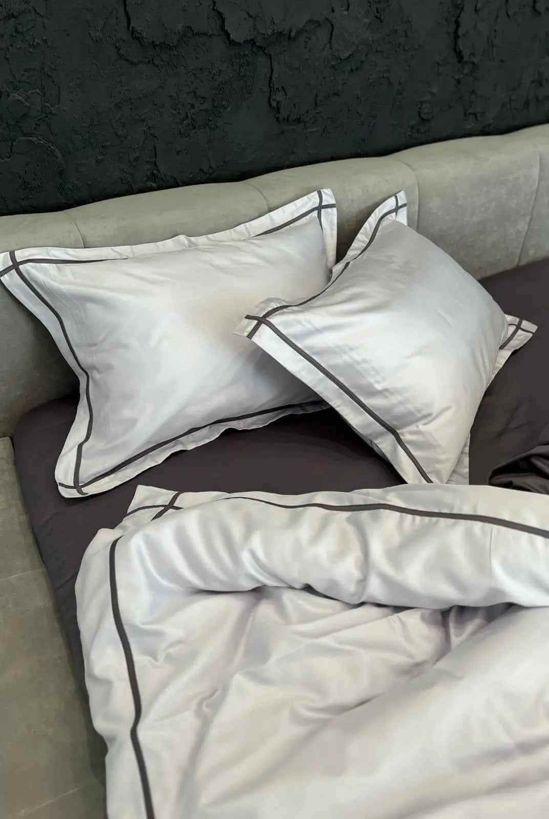 Pościel z Merceryzowanej Satyny – Silver Szary & Asfaltowy, 100% Bawełna Turecka, 140 g/m², Edycja Exclusive