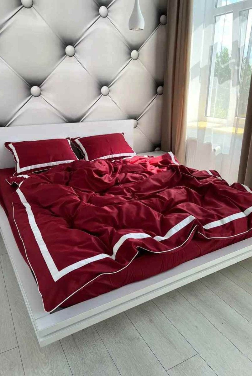 Literie en Satin Mercerisé – Rose Rouge et Blanc, 100% Coton Turc, 140 g/m², Édition Exclusive