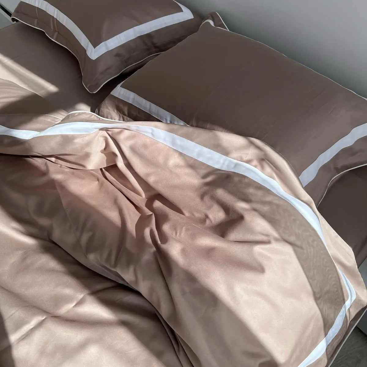 Pościel z Merceryzowanej Satyny – Kakao & Biały, 100% Bawełna Turecka, 140 g/m², Edycja Exclusive