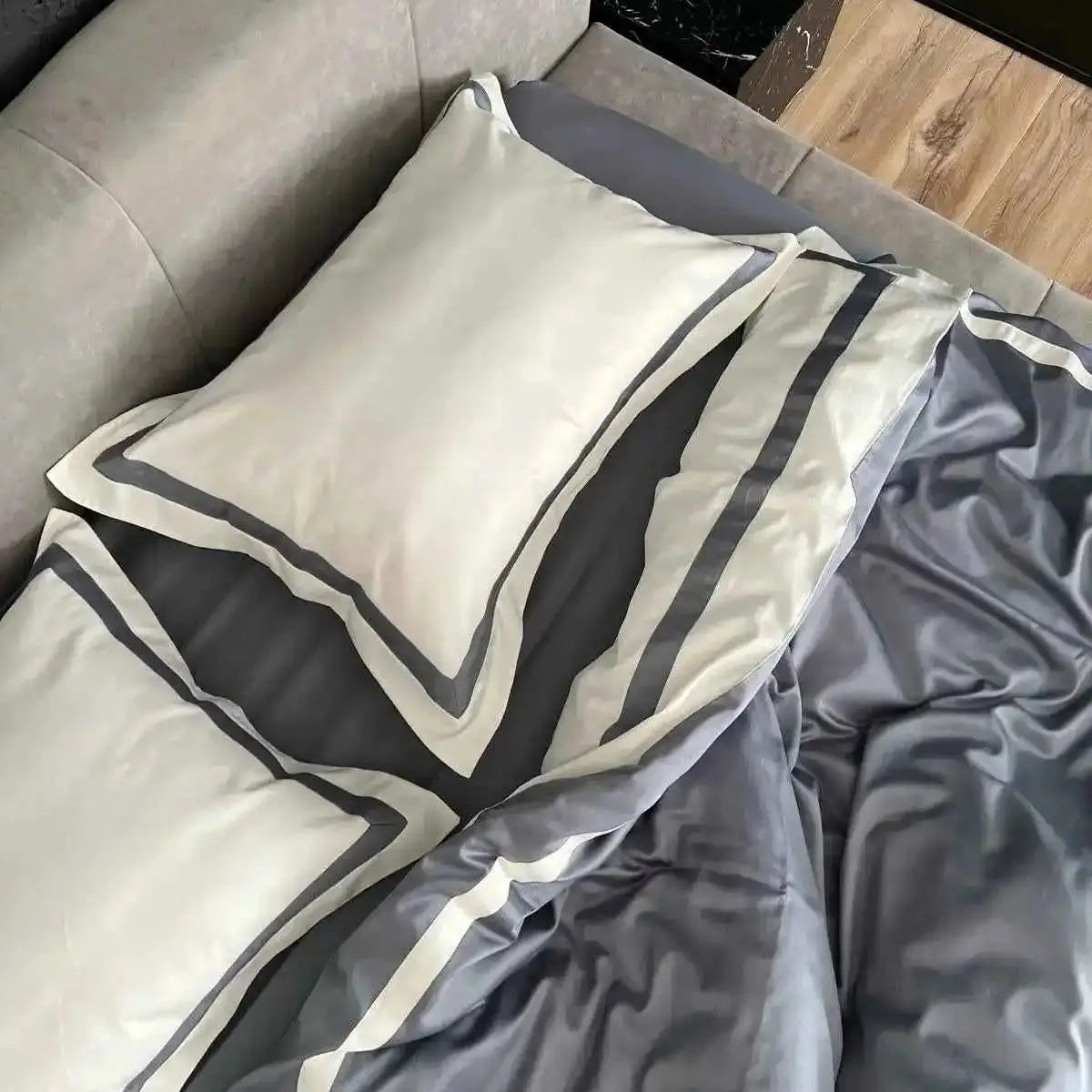 Pościel z Merceryzowanej Satyny – Szary & Biały, 100% Bawełna Turecka, 140 g/m², Edycja Exclusive Wivanco Bedding