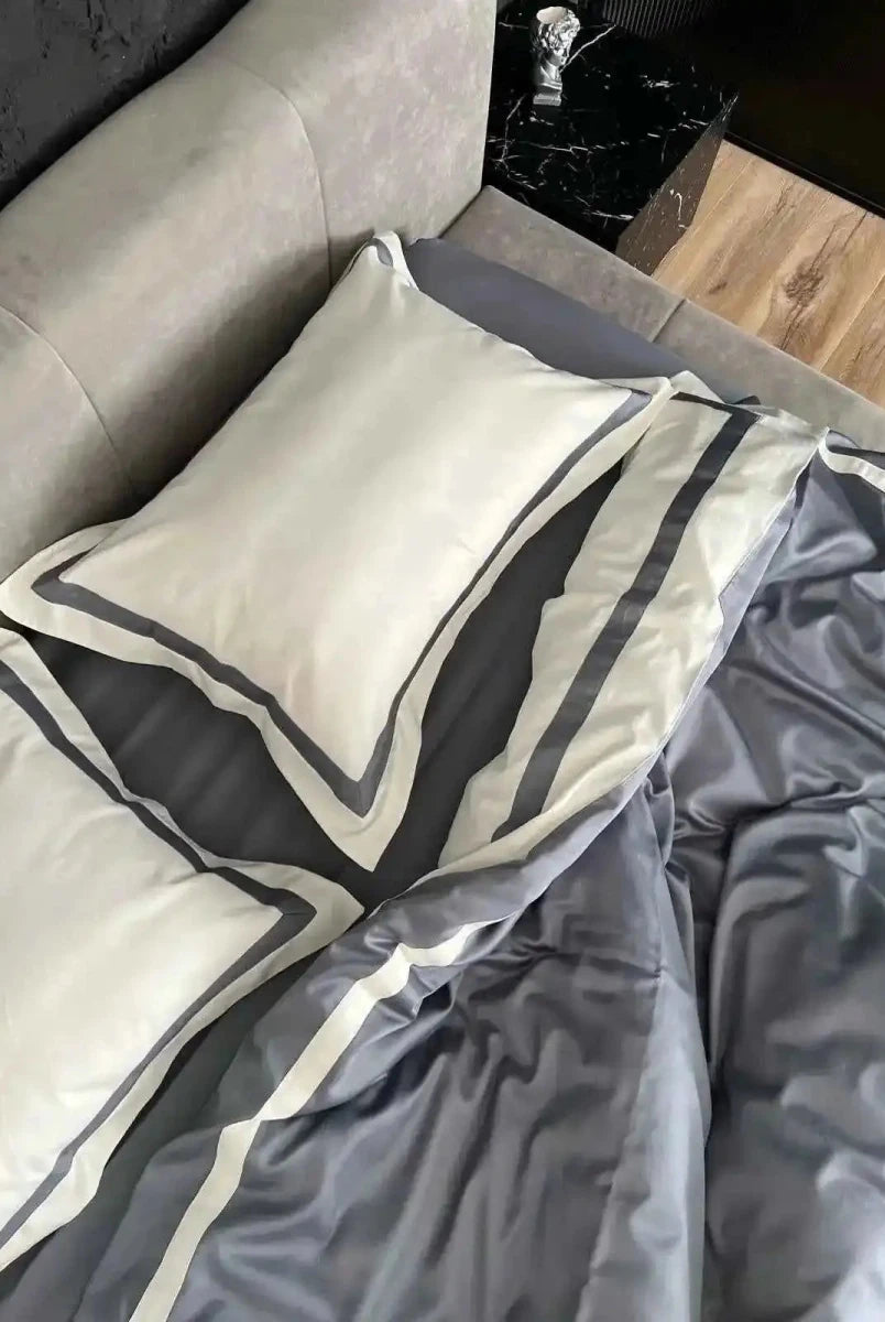 Pościel z Merceryzowanej Satyny – Szary & Biały, 100% Bawełna Turecka, 140 g/m², Edycja Exclusive Wivanco Bedding