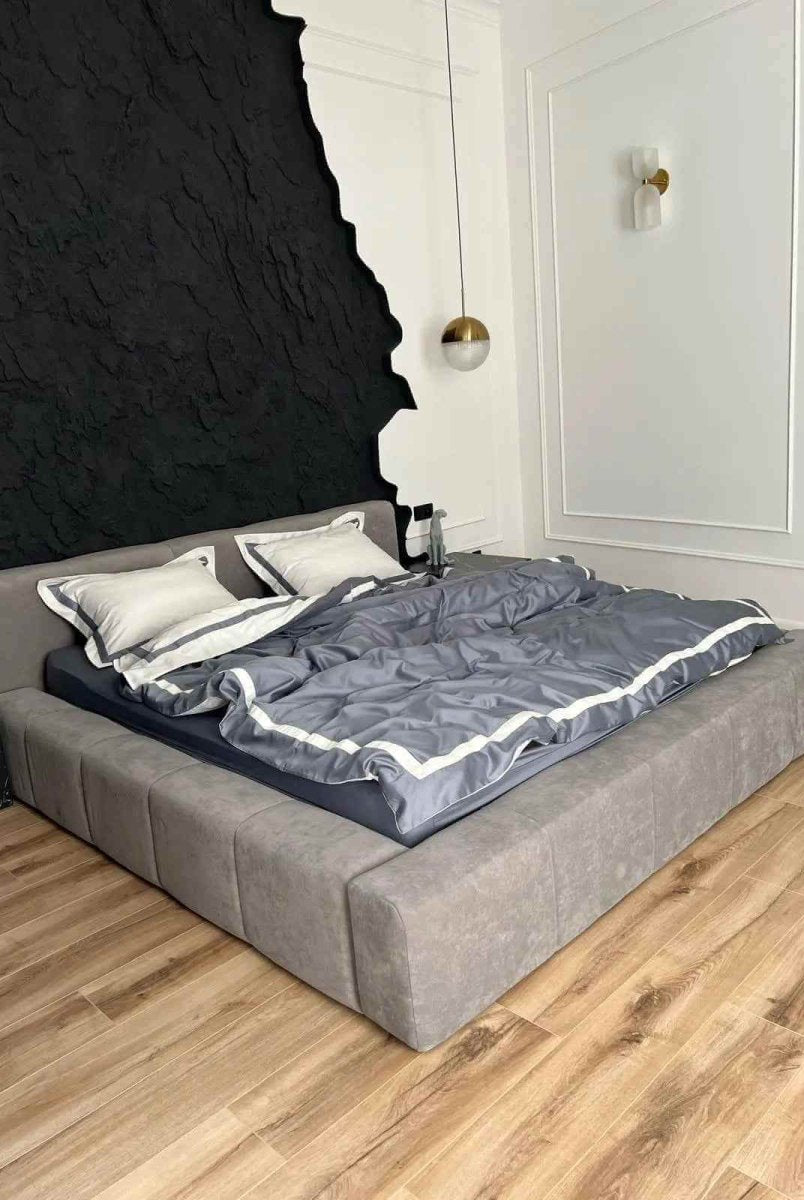 Literie en Satin Mercerisé – Gris & Blanc, 100% Coton Turc, 140 g/m², Édition Exclusive
