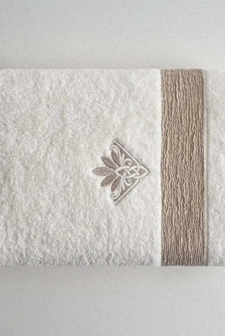 Zestaw 2 Ręczników Kąpielowych – Mihra – Damski, 100% Organiczna Bawełna, Detal z Haftem Arma, Kremowy Wivanco Bedding