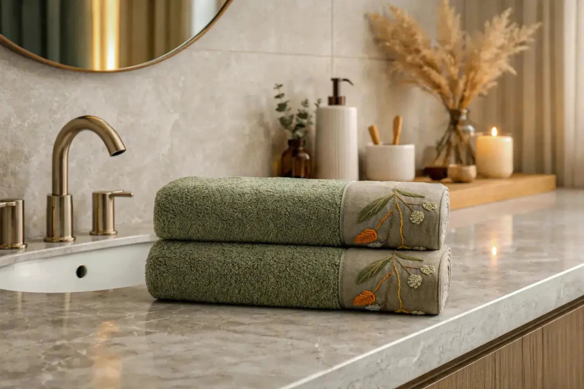 Zestaw 2 Ręczników Kąpielowych – Farah – Damski, 100% Organiczna Bawełna, Ręcznie Haftowany, Zielony Wivanco Bedding