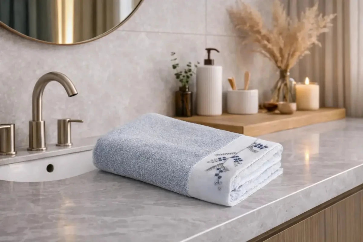 Zestaw 2 Ręczników Kąpielowych – Derin – Damski, 100% Organiczna Bawełna, Ręcznie Haftowany, Jasny Niebieski Wivanco Bedding