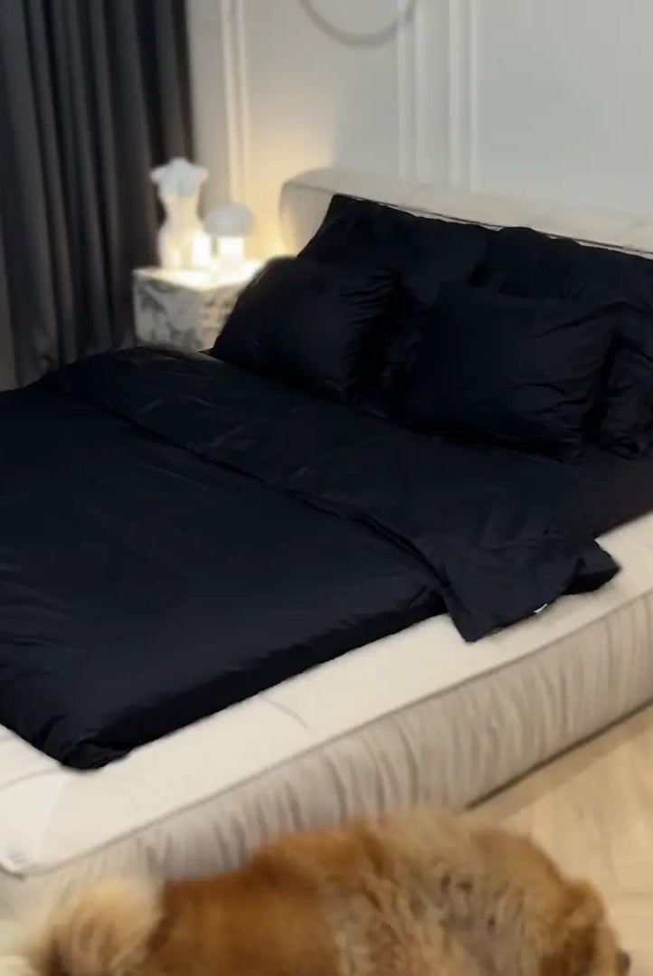 Literie Noir Satin – 100% Coton Turc, 140g, Élégance Minimaliste Wivanco Literie