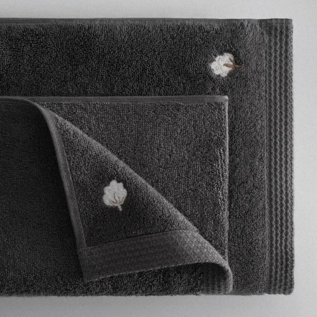 Pure Cotton Embroidered Towel Set (3 Pieces) – Organic Cotton, Anthracite