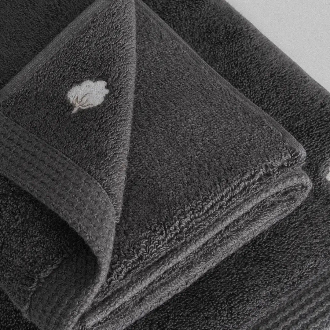 Pure Cotton Embroidered Towel Set (3 Pieces) – Organic Cotton, Anthracite