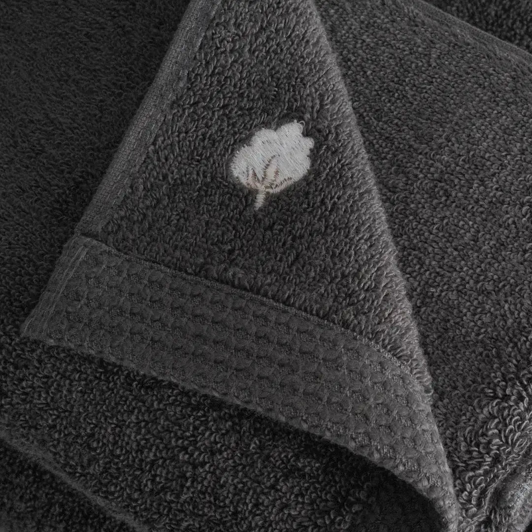 Pure Cotton Embroidered Towel Set (3 Pieces) – Organic Cotton, Anthracite