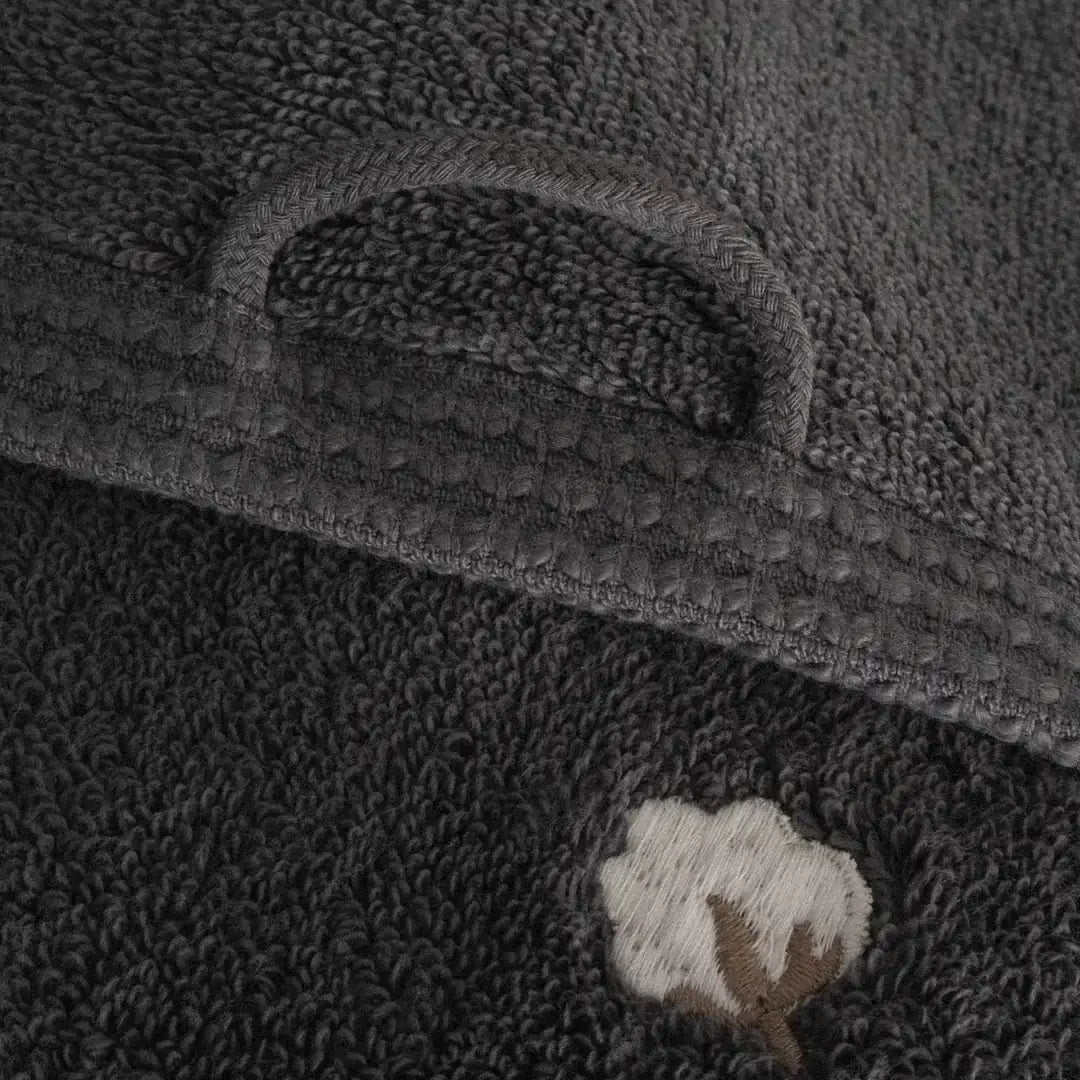 Pure Cotton Embroidered Towel Set (3 Pieces) – Organic Cotton, Anthracite