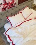 Mercerized Satin Cotton Bedding in Red & White – 100% Turkish Cotton, 140 g/m², Oxford Finish with Piping