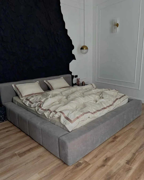 Mercerized Cotton Satin Bedding – Champagne & Cocoa, 100% Turkish Cotton, 140 g/m², Oxford Finish, Piping