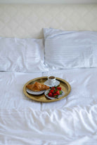 Pościel Satynowa w Paski – Biała, 100% Bawełna Turecka, 140g, Luksus Hotelowy