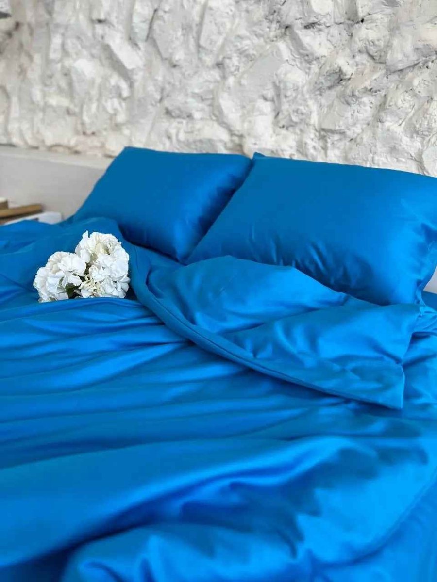 Light Blue Satin Bedding – 100% Turkish Cotton, 140g, Natural Elegance