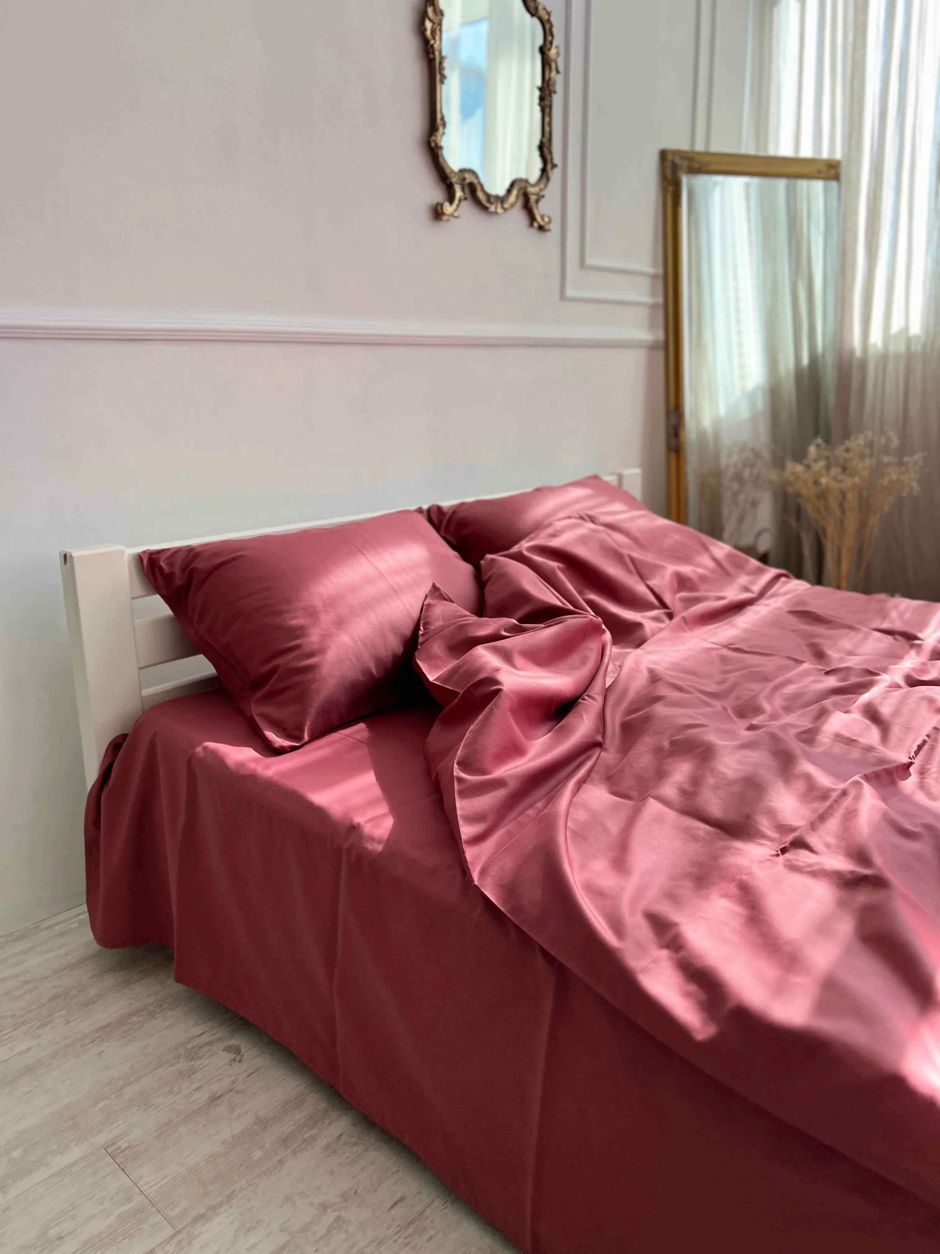 Rose Wine Satin Bedding – 100% Turkish Cotton, 140 g/m², Hotel Style