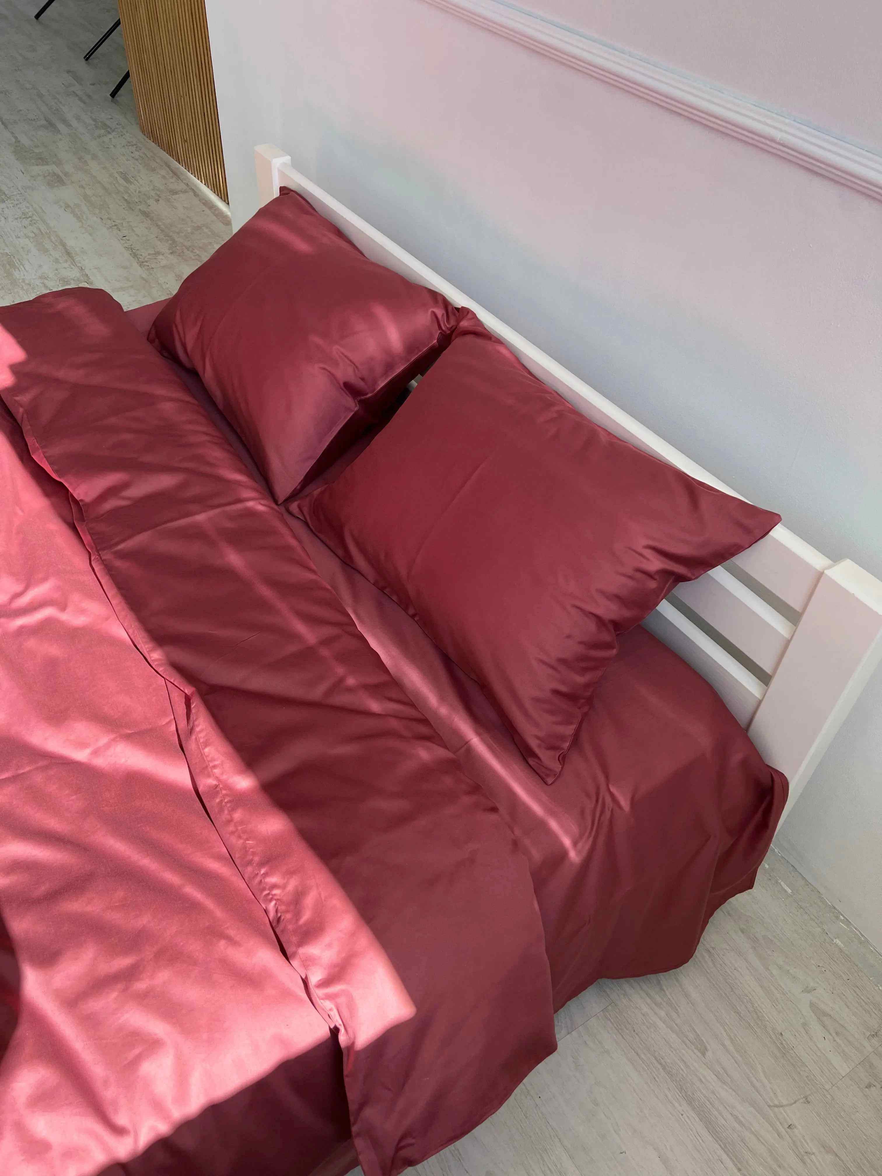 Rose Wine Satin Bedding – 100% Turkish Cotton, 140 g/m², Hotel Style