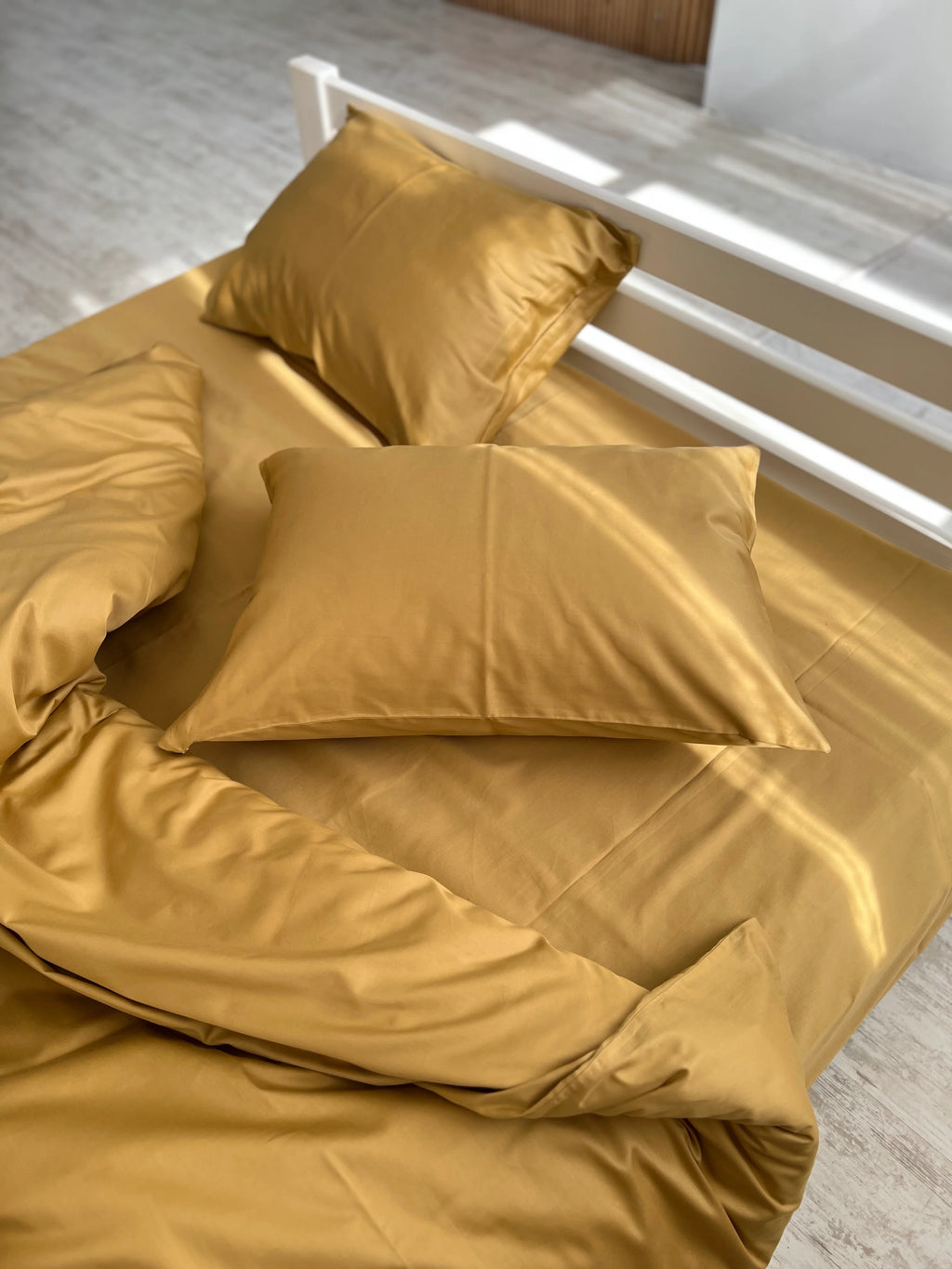 Bettwäsche aus senffarbenem Satin – 100 % türkische Baumwolle, 140 g/m², Hotel-Luxus