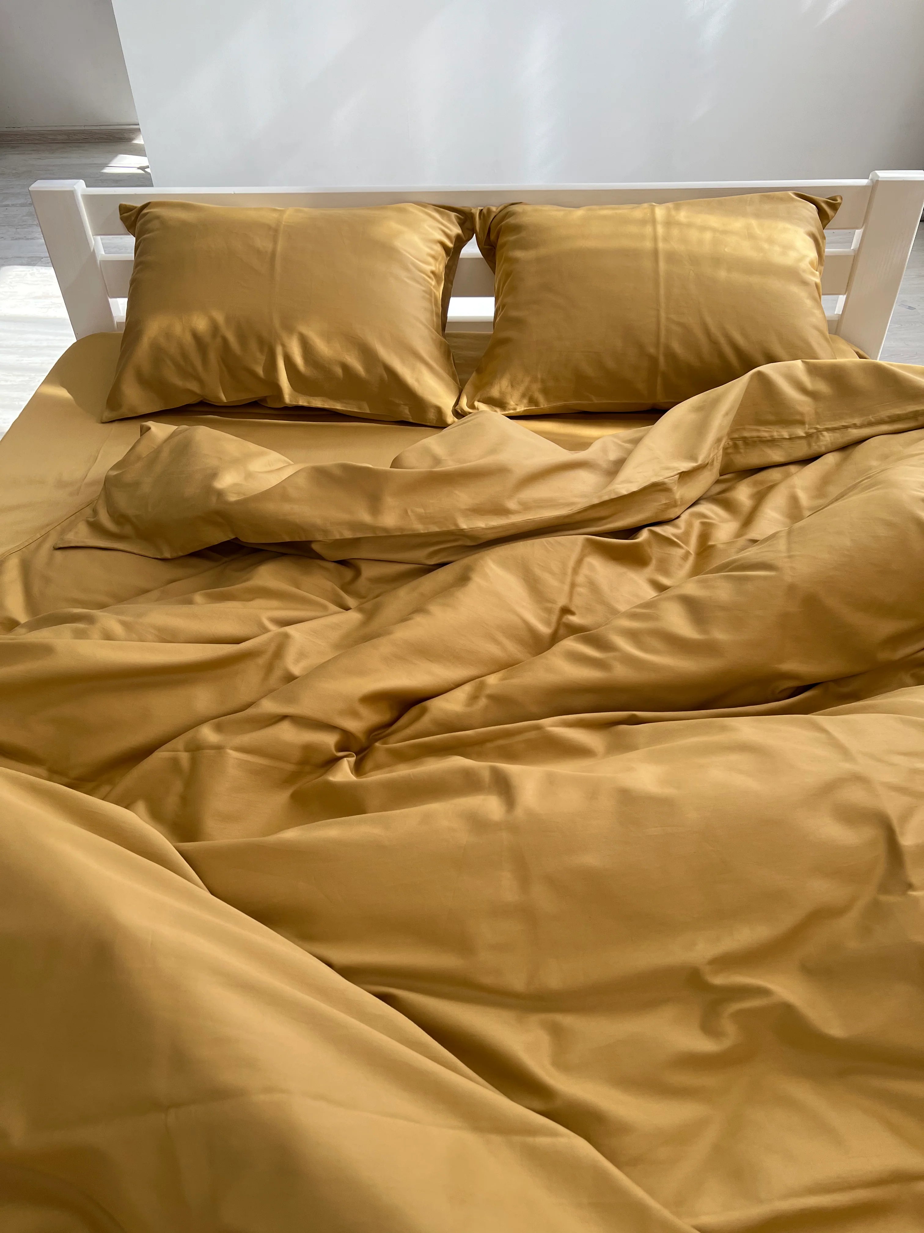 Mustard Satin Bedding – 100% Turkish Cotton, 140 g/m², Hotel Luxury