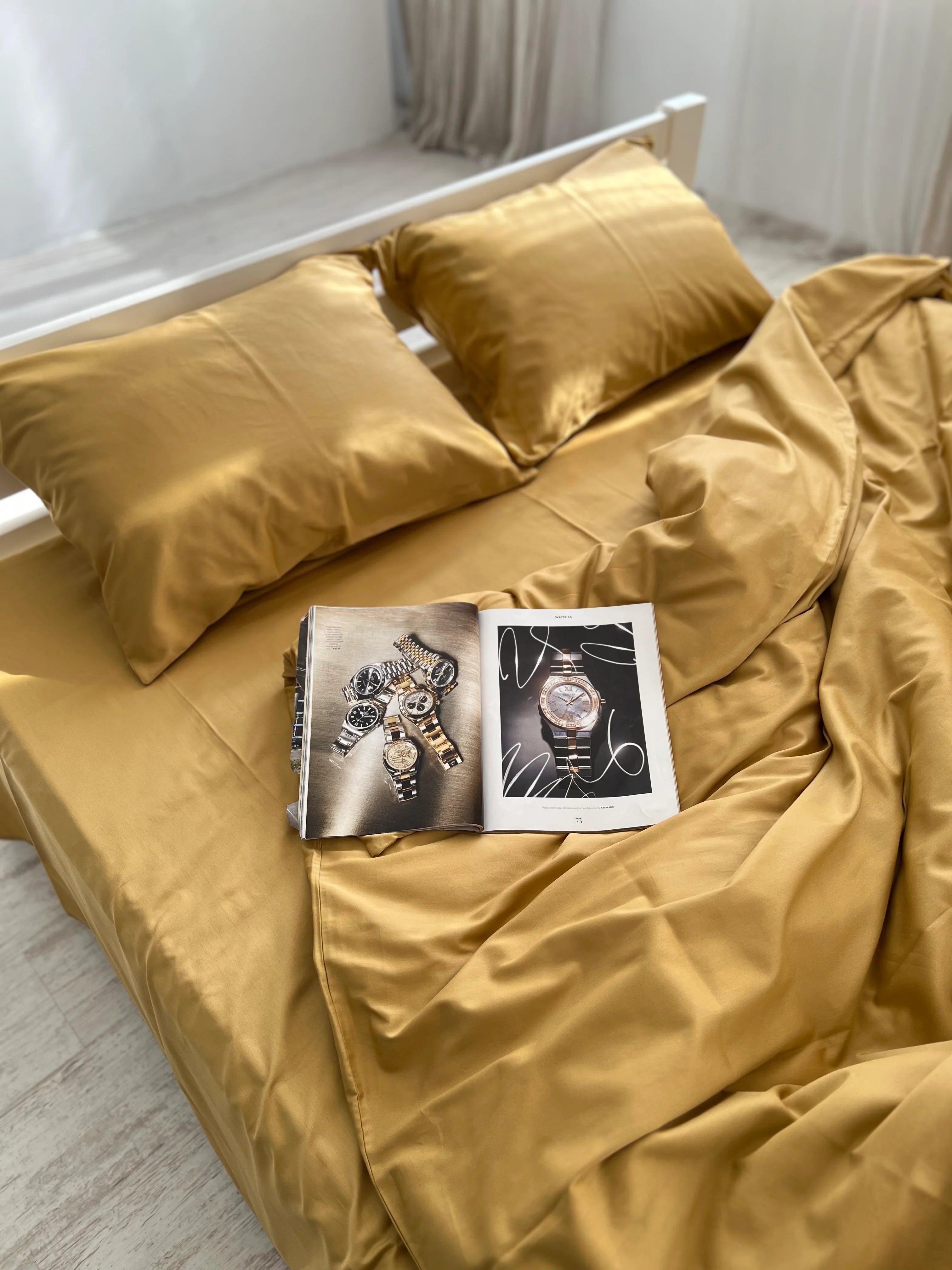 Mustard Satin Bedding – 100% Turkish Cotton, 140 g/m², Hotel Luxury