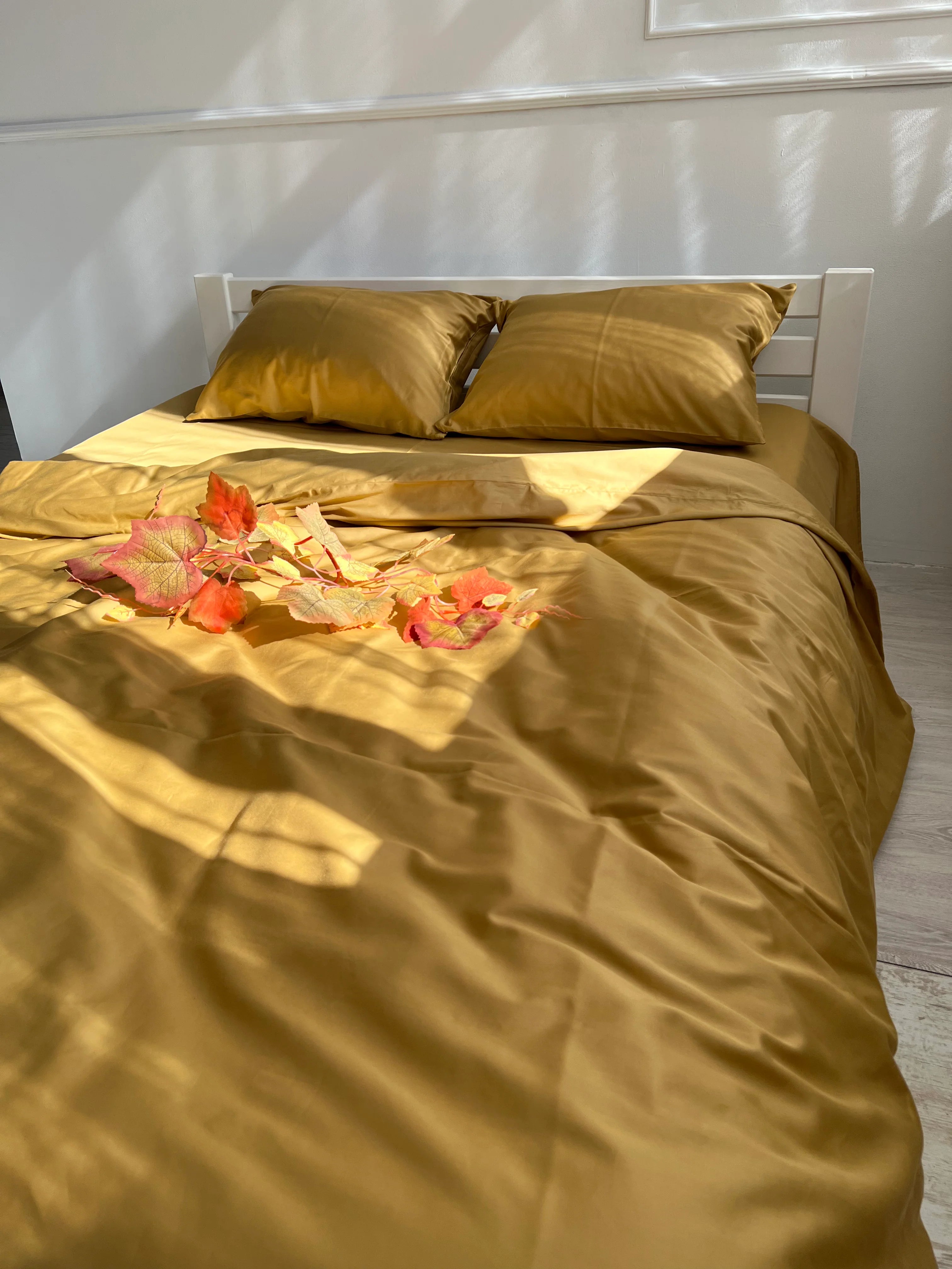 Mustard Satin Bedding – 100% Turkish Cotton, 140 g/m², Hotel Luxury