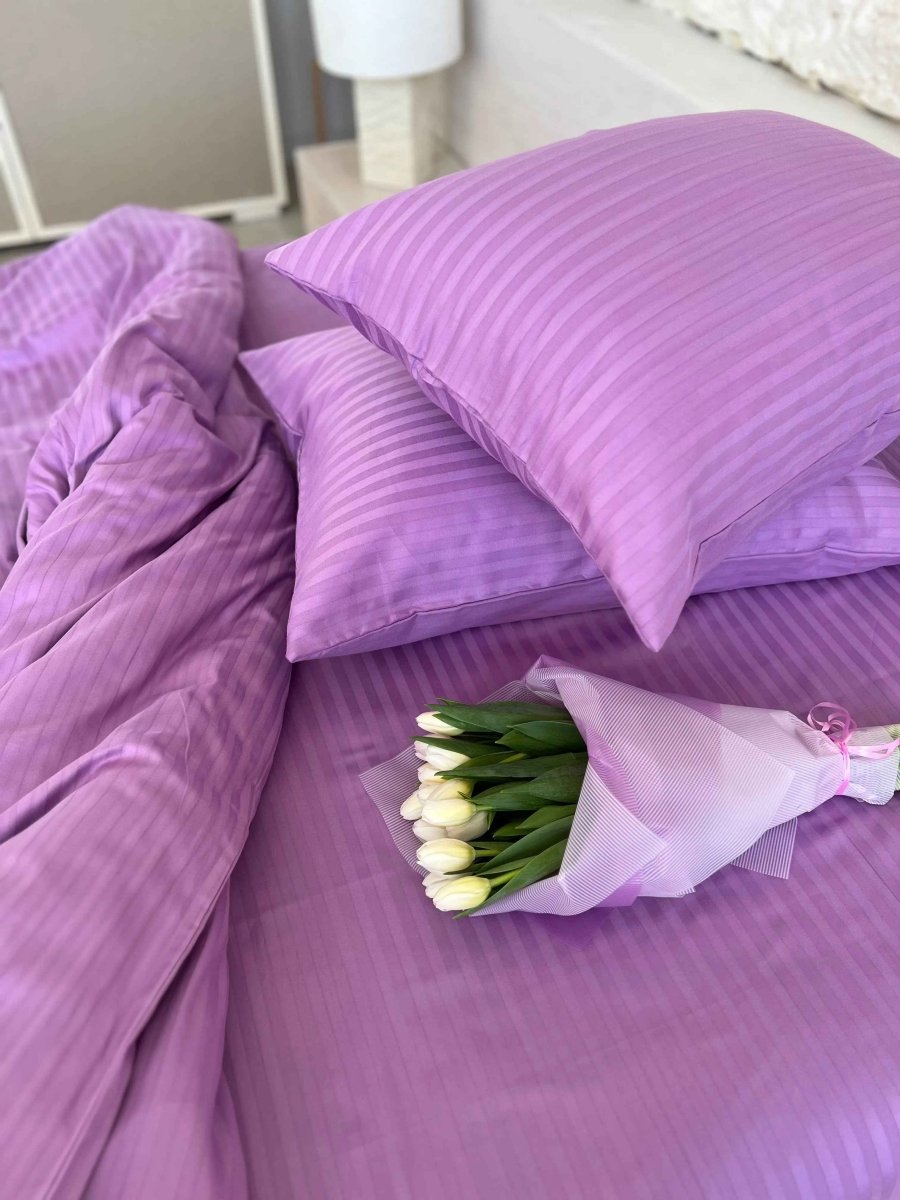 Striped Satin Bedding – Purple, 100% Turkish Cotton, 140g, Hotel Luxury