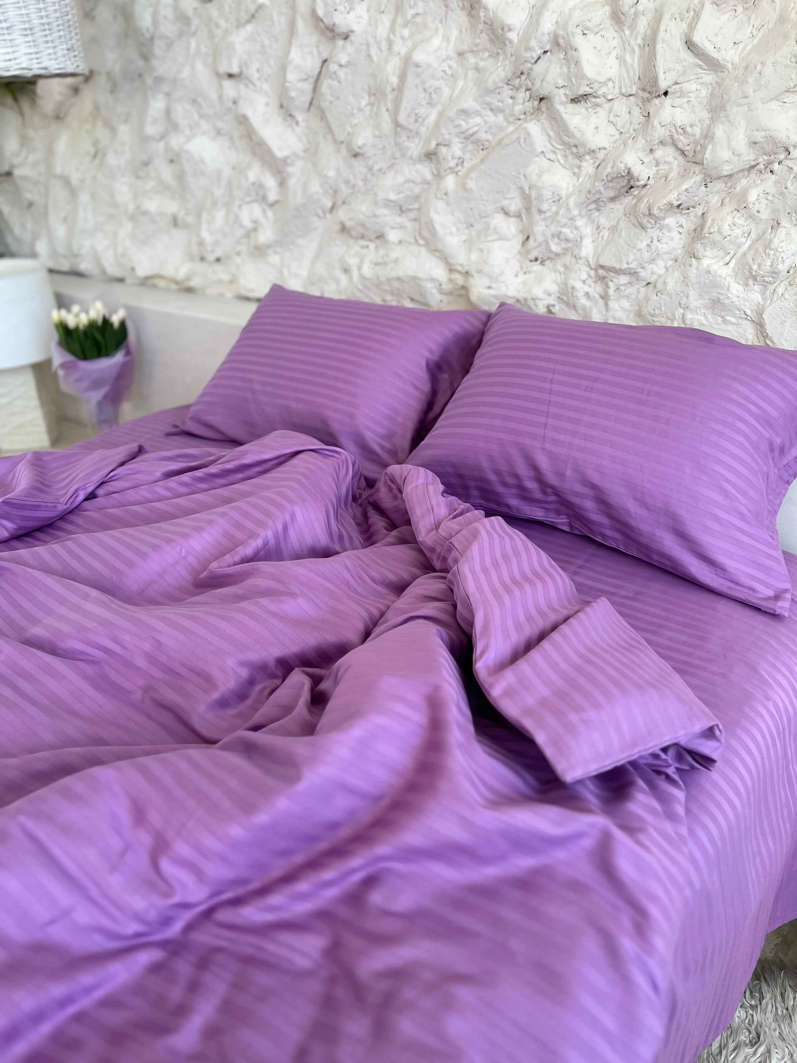 Striped Satin Bedding – Purple, 100% Turkish Cotton, 140 g/m², Hotel Luxury