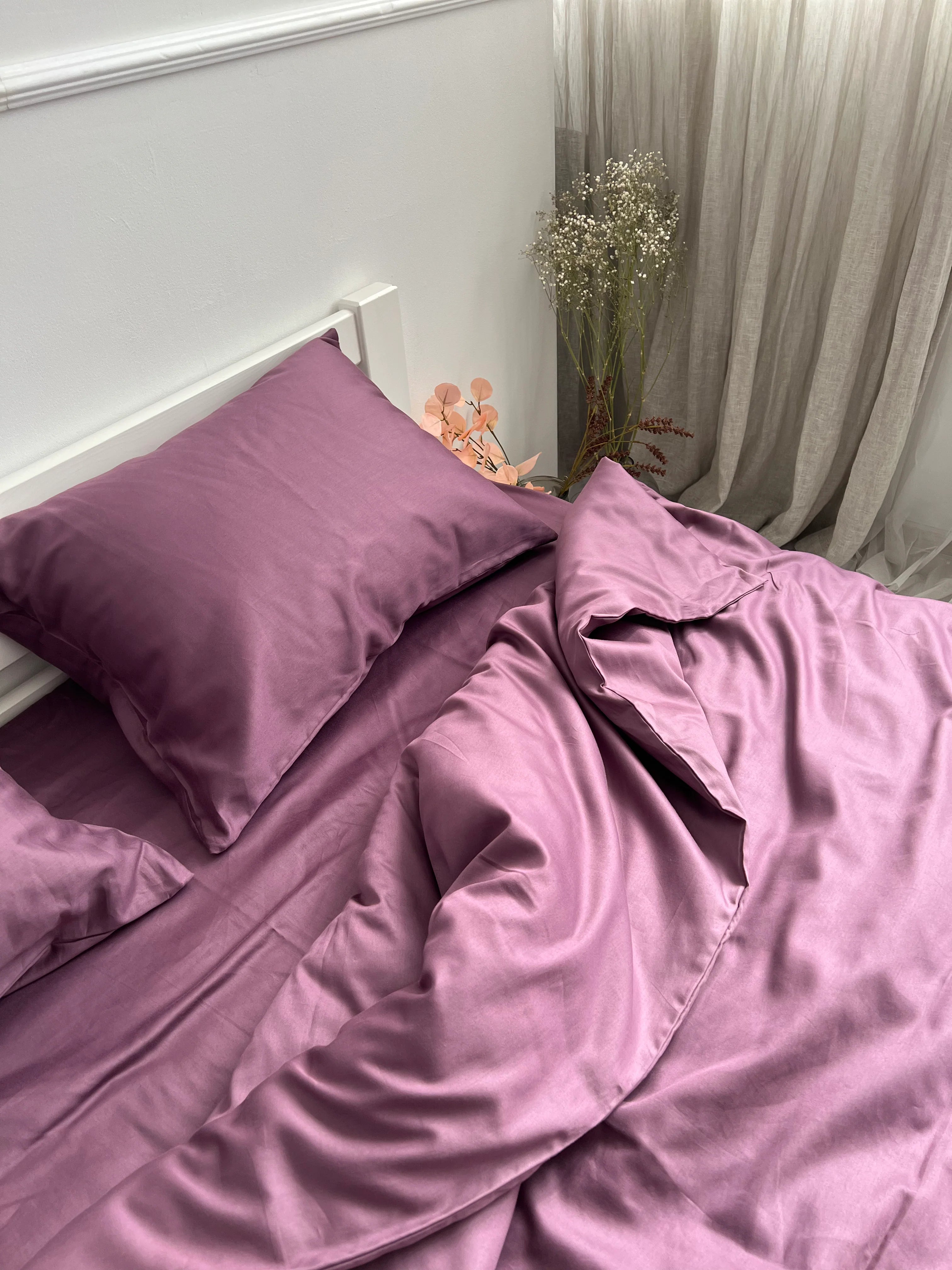 Eggplant Satin Bedding – 100% Turkish Cotton, 140 g/m², Luxurious Quality