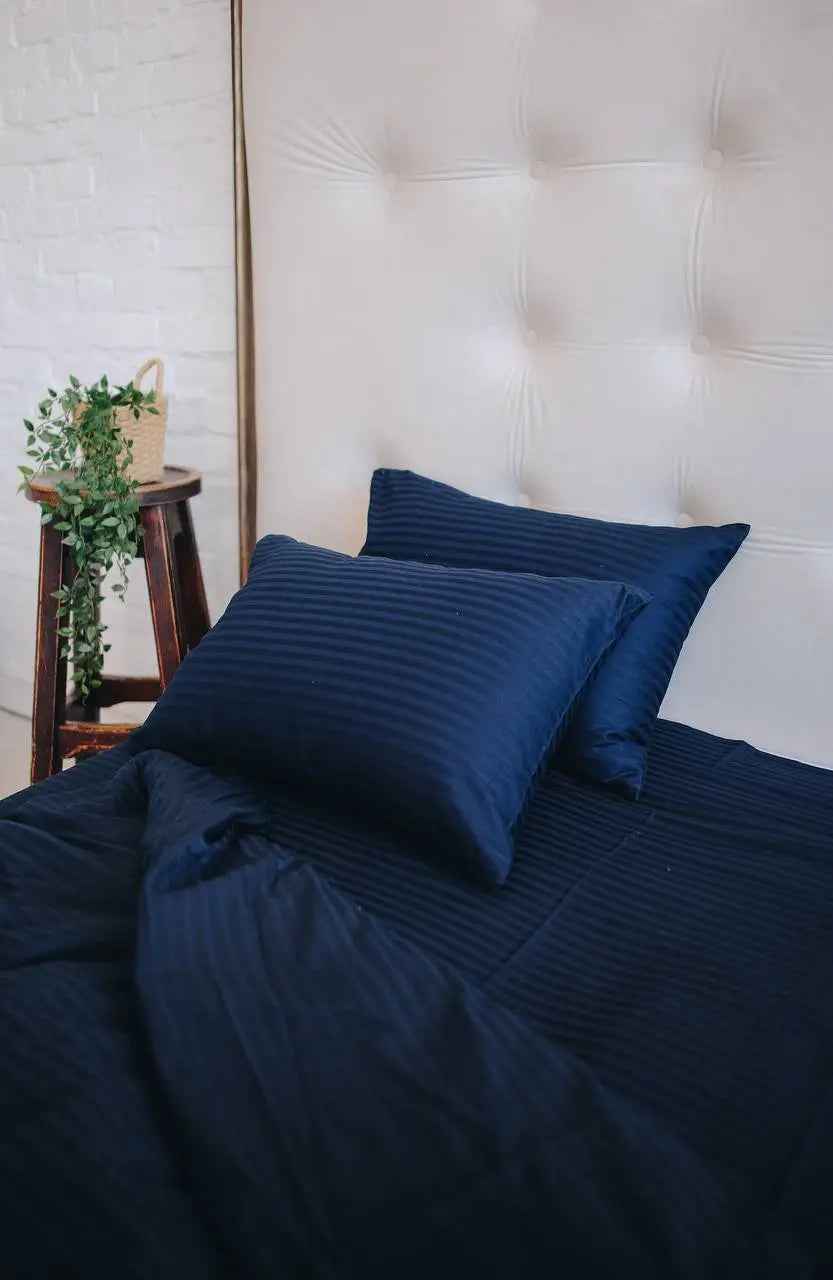Striped Satin Bedding – Blue, 100% Turkish Cotton, 140 g/m², Hotel Luxury