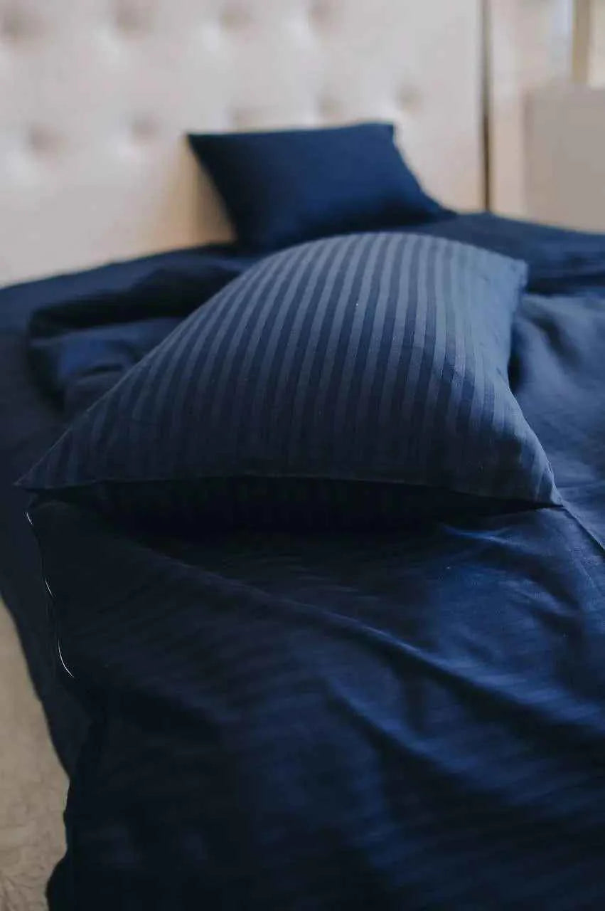 Striped Satin Bedding – Blue, 100% Turkish Cotton, 140 g/m², Hotel Luxury