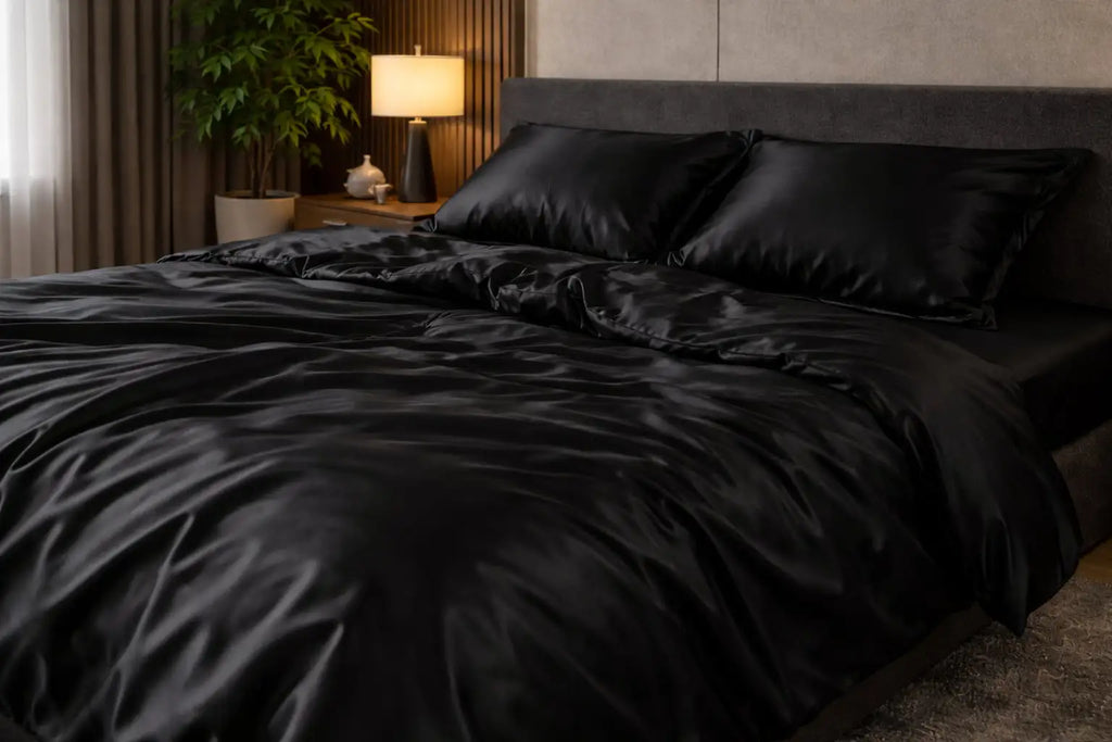 Black Satin Bedding – 100% Turkish Cotton, 140 g/m², Minimalist Elegance