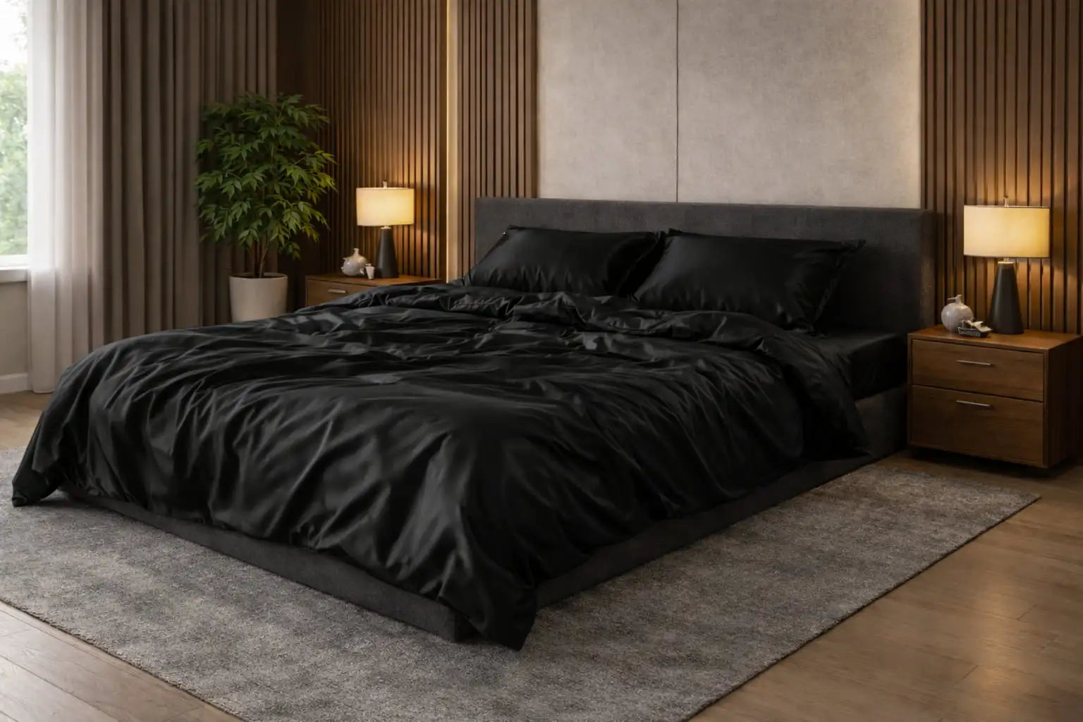Black Satin Bedding – 100% Turkish Cotton, 140 g/m², Minimalist Elegance