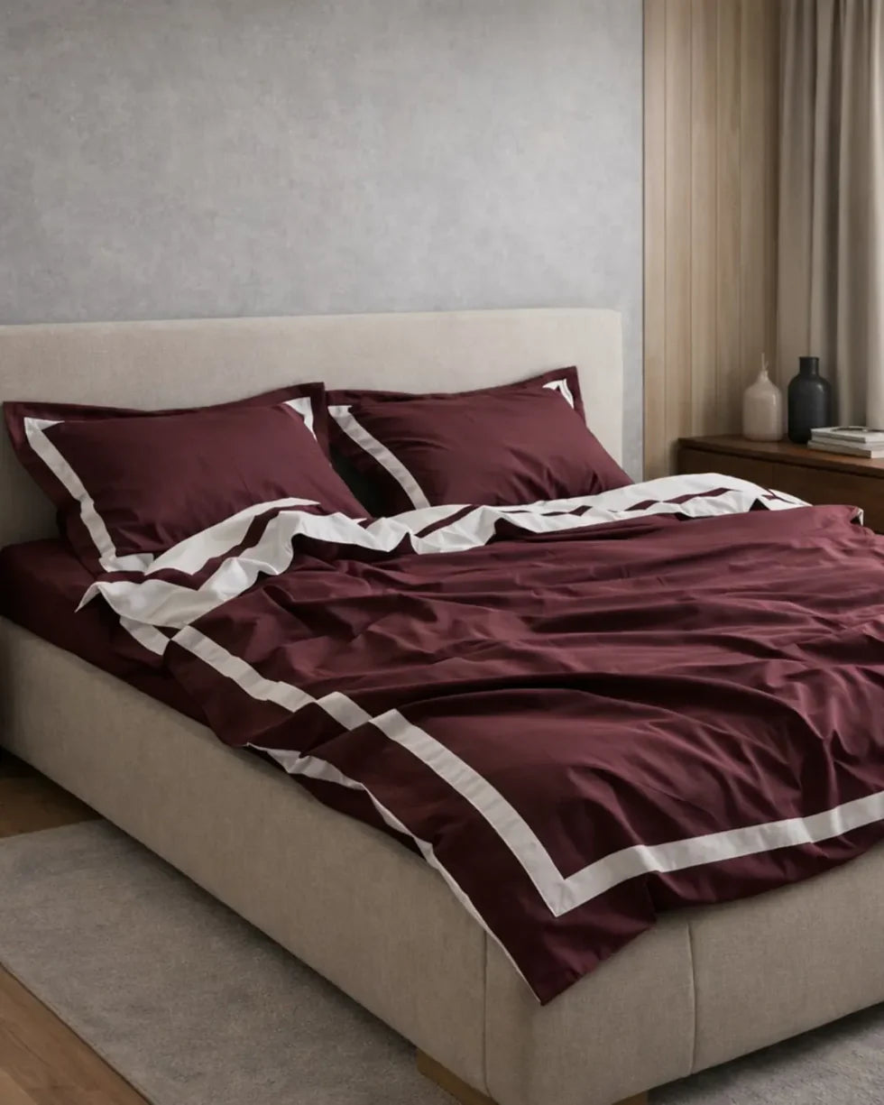 Mercerized Satin Cotton Bedding in Brown & White – 100% Turkish Cotton, 140 g/m², Oxford Finish