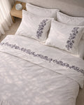 Embroidered Mercerized Turkish Cotton Satin Bedding – White with Grey Peony Embroidery, 140 g/m²