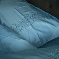 Embroidered Mercerized Turkish Cotton Satin Bedding – Light Blue with Branch Embroidery, 140 g/m²