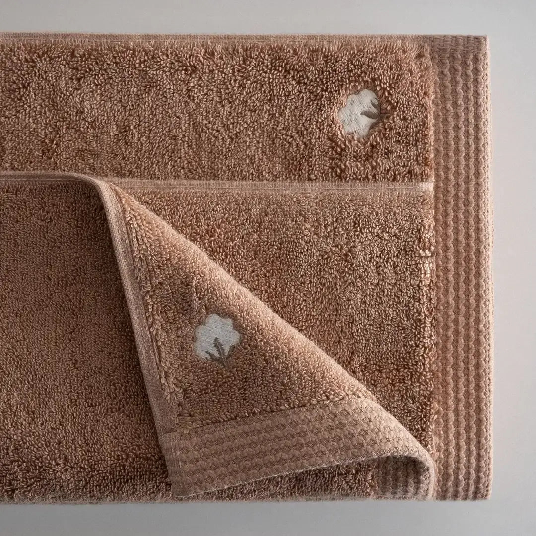 Pure Cotton Embroidered Towel Set (3 Pieces) – Organic Cotton, Brown